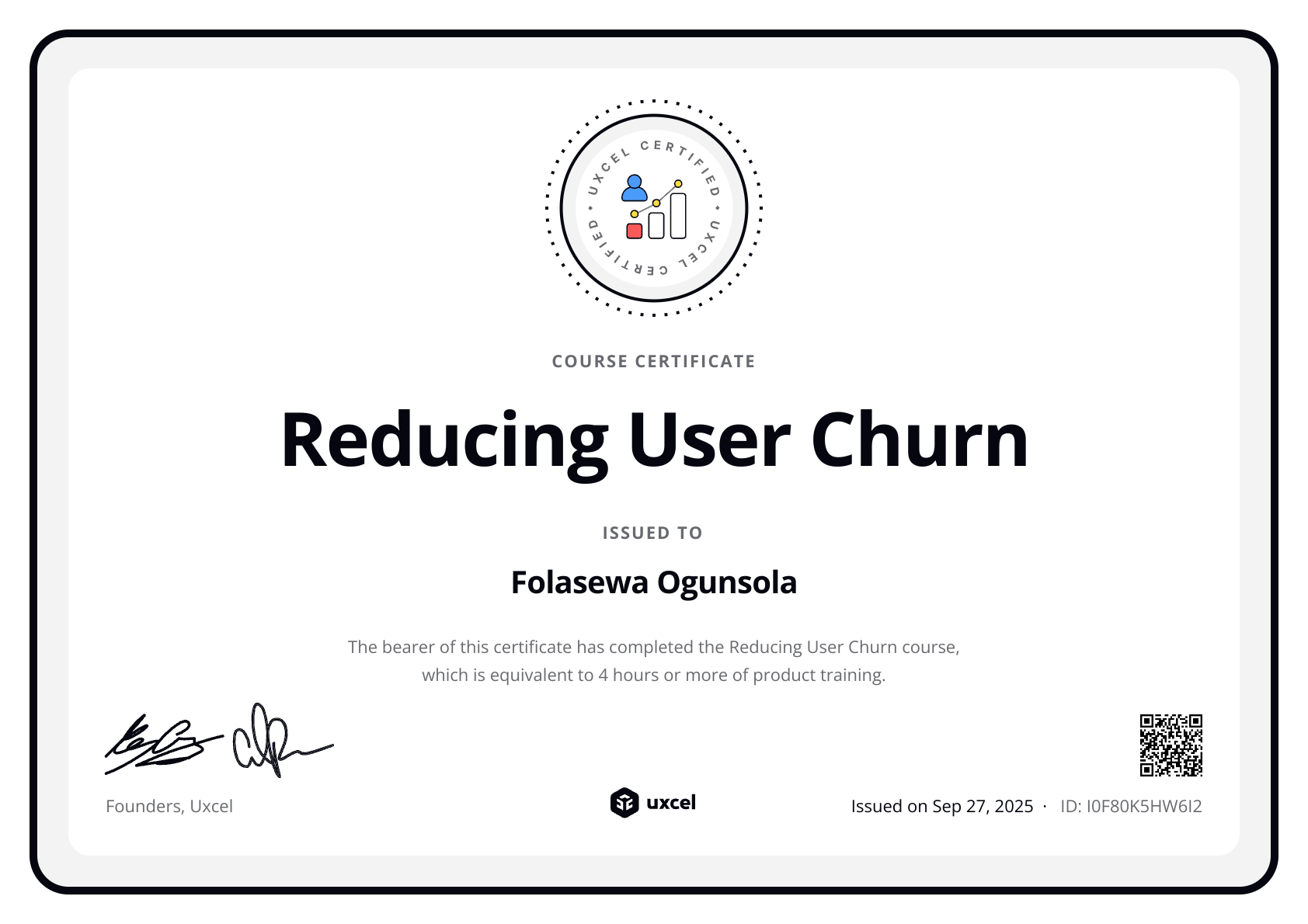 Sewa Ogunsola's certificate